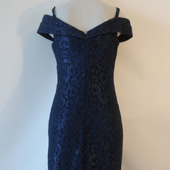 NWT Women R&M Richards Blue Lace Off the Shoulder Shimmer Mermaid Gown Dress 10P - Picture 11 of 14